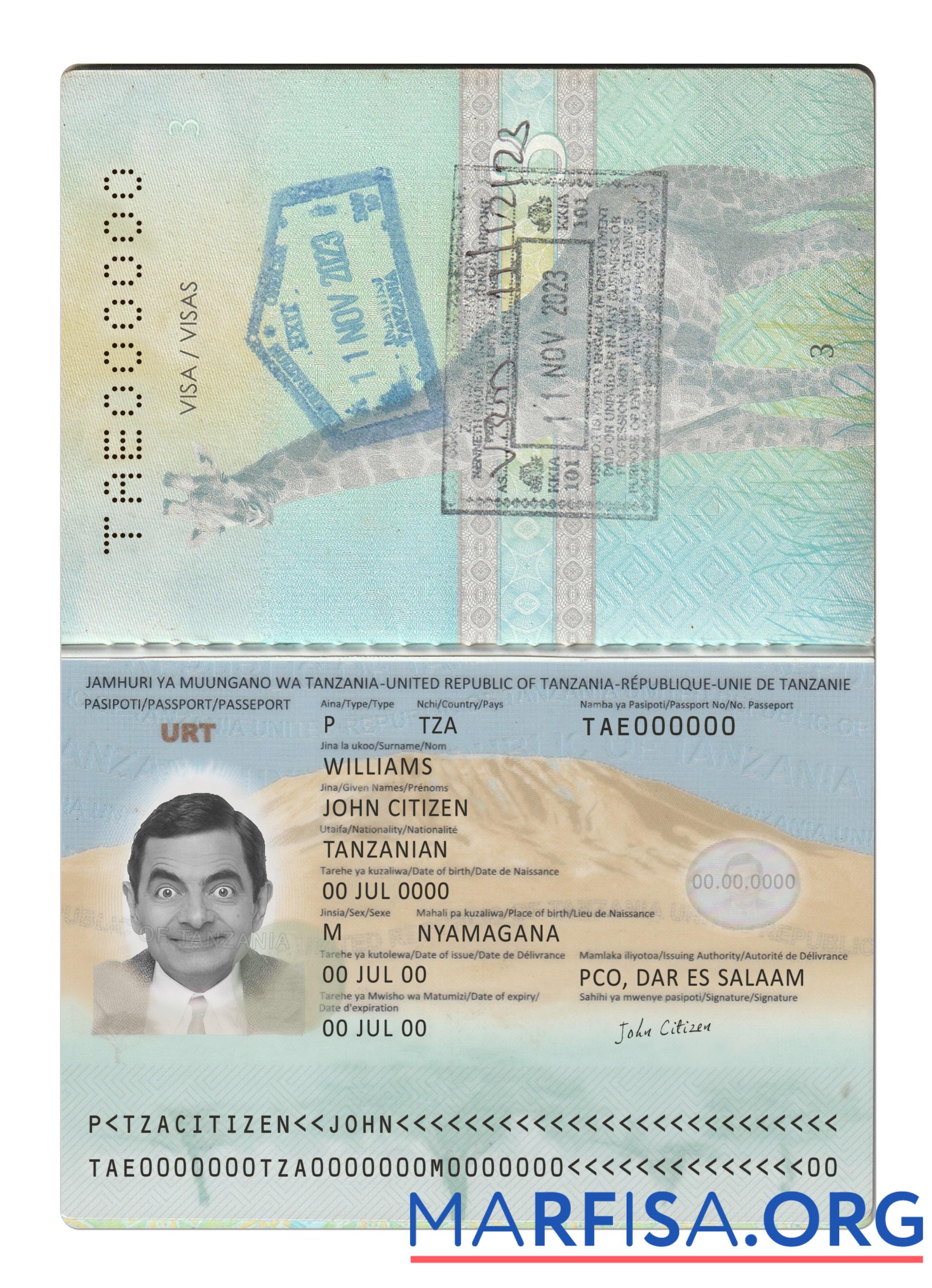 Blank Tanzania passport new 2019 present example